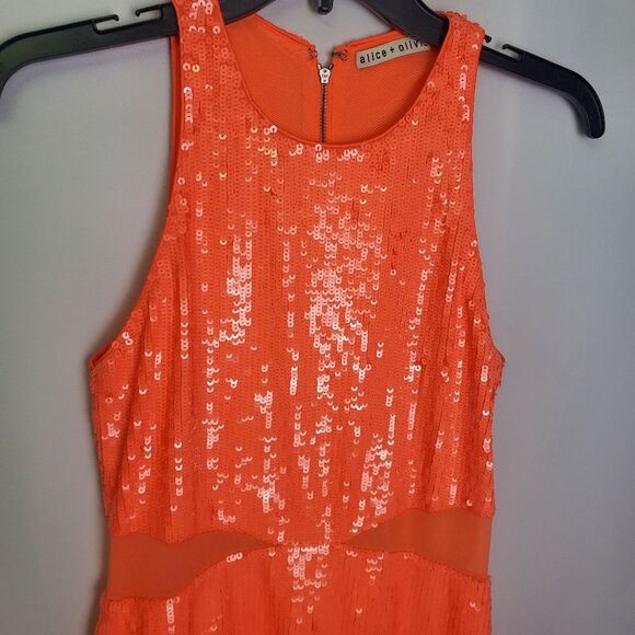 Alice + Olivia Cara Sequin Mesh Panel Mini Dress Size 4 - Picture 4 of 7
